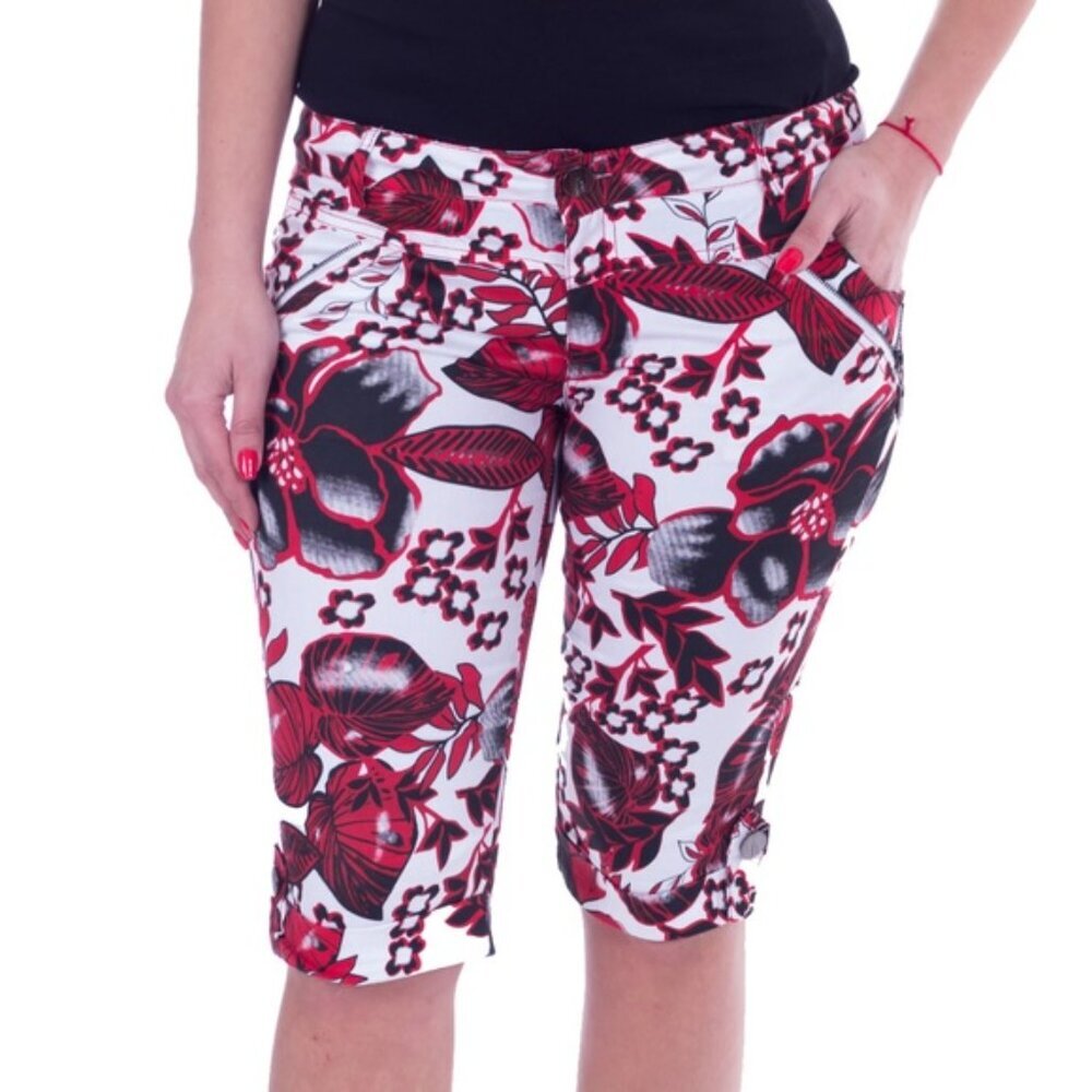 Women Knee Long Capri Shorts, CP-1309, Red